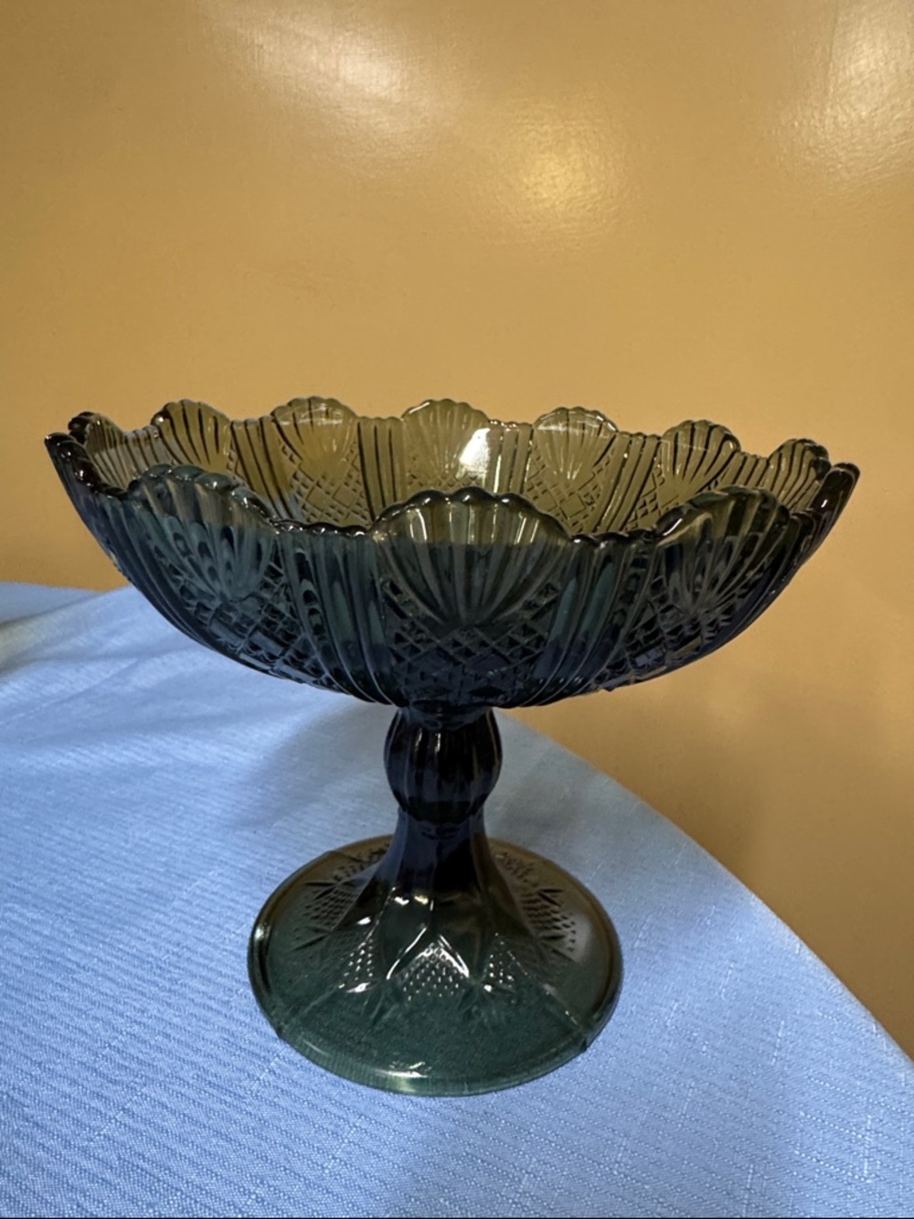 Fruit bowl Ząbkowice Model 320 Vintage Pressed Glass Compote Dark Green 6.5”